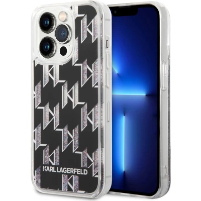 Afbeelding van Karl Lagerfeld Liquid Glitter Monogram Back Case Geschikt voor Apple iPhone 14 Pro (6.1&quot;) Zwart