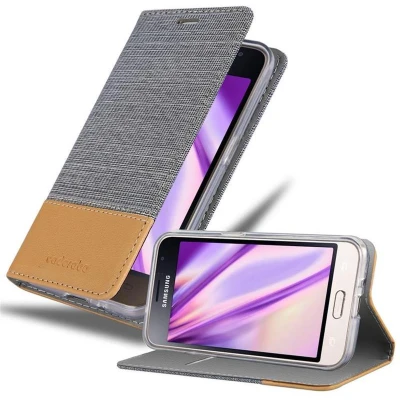 Afbeelding van Cadorabo Hoesje geschikt voor Samsung Galaxy J1 2016 in LICHTGRIJS BRUIN Beschermhoes met magnetische sluiting, standfunctie en kaartvakje Book Case Cover Etui