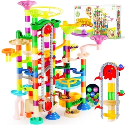 Afbeelding van JOYIN Set van 236 lichtgevende marmeren banen met gemotoriseerde lift, bouwstenen 30 kunststof ballen voor kinderen, STEM cadeaus jongens en meisjes vanaf 7 jaar