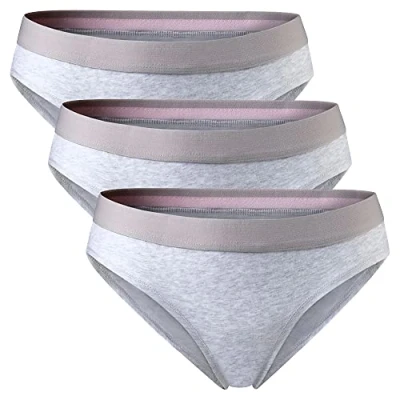 Afbeelding van DANISH ENDURANCE damesslips van biologisch katoen, naadloos, elastische taille, 3 stuks, grijs.