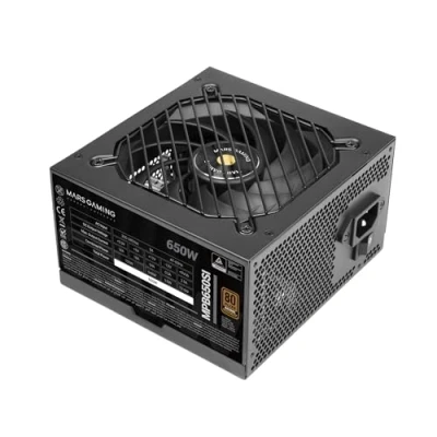 Afbeelding van MARSGAMING MPB650SI ATX voeding, 650 W, 80 Plus Brons 230 V, 90% efficiëntie, SI Extreme Silence ventilator met koperen kern, AI2 RPM, DC en SMD technologieën, zwart