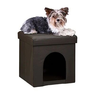 Afbeelding van relaxdays Opvouwbare poef huisdier Kunstleer Kattenmand / Hondenmand kruk 38x38x38.