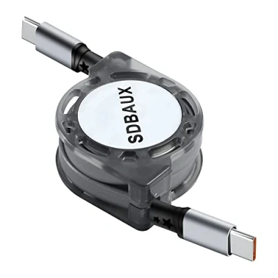 Afbeelding van SDBAUX Intrekbare kabel USB C naar 1 m 60 W type PD snel opladen en synchroniseren oplaadkabel compatibel met Galaxy S21 S20, Huawei P40 P30, LG G8, Google Pixel, PS5