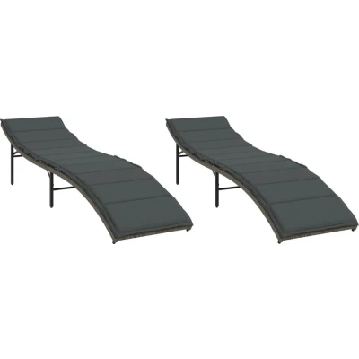 Afbeelding van vidaXL Ligbedden 2 st met kussens poly rattan grijs