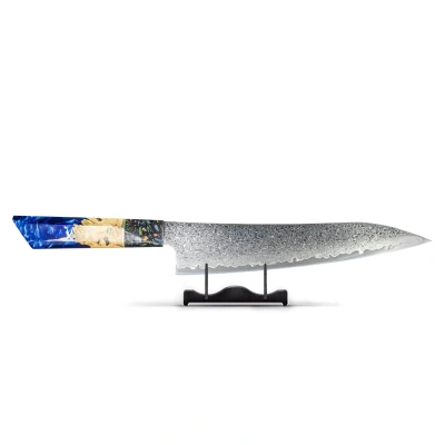 Afbeelding van Japans damascus koksmes 23cm Sapphire Epoxy Jewels