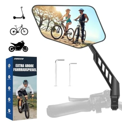 Afbeelding van COICER fietsspiegel links met extra groot spiegeloppervlak, 360 verstelbaar, voor stuur van e bike en elektrische scooter, spiegel compatibel