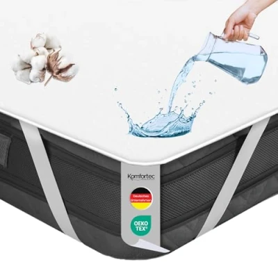 Afbeelding van Komfortec Waterdichte Matrasbeschermer 120x200 cm Katoen 4 Elastische Banden Matrasbeschermhoes Ademende Matrashoes Niet Krakend Anti allergie