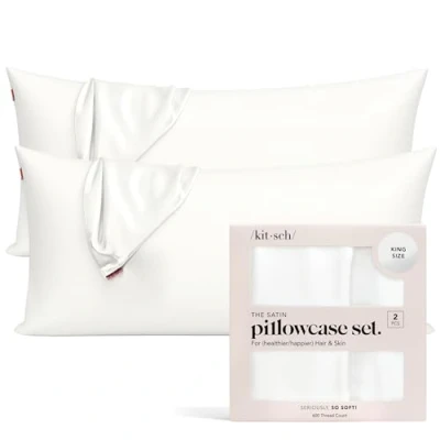 Image de Kitsch taie d&#039;oreiller 100% satin avec fermeture éclair, plus douce que la soie pour les cheveux et peau, rafraîchissante, housse en (pour très