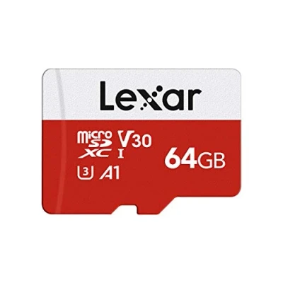 Afbeelding van Lexar 64 GB Micro SD geheugenkaart met adapter, tot 100 MB/s, leessnelheid UHS I, U3, A1, V30, C10, 4K UHD microSDXC