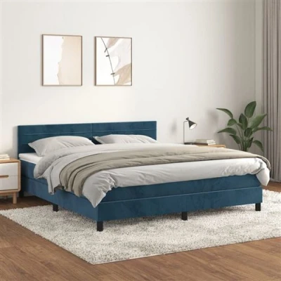 Afbeelding van vidaXL Boxspring met matras fluweel donkerblauw 180x200 cm