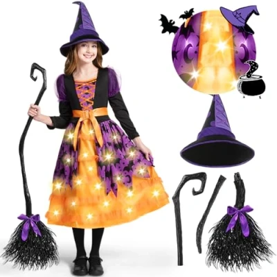 Afbeelding van Halloween Orange Witch kinderkostuum