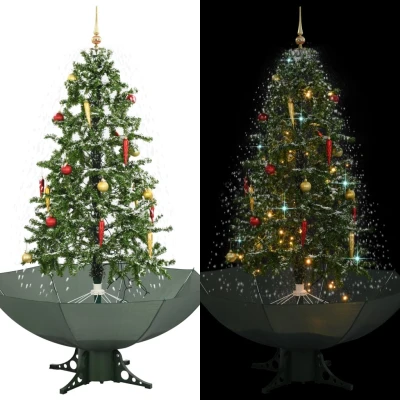 Afbeelding van Kerstboom sneeuwend met paraplubasis 170 cm groen