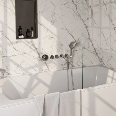 Afbeelding van Brauer Chrome carving Badkraan Inbouw douchegarnituur 20cm uitloop inbouwdeel 3 knoppen handdouche rond standen chroom