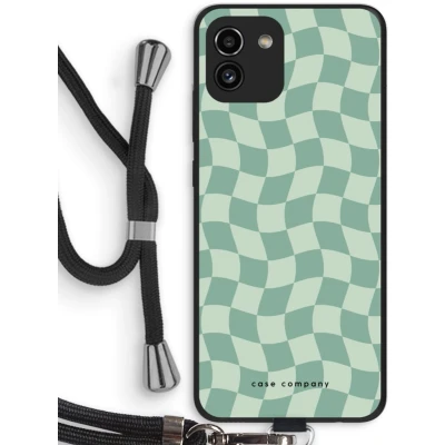 Afbeelding van Case Company® hoesje met Koord geschikt voor Samsung Galaxy A03 Grid Groen Telefoonhoesje Zwart Bescherming aan alle Kanten en Over de Schermrand