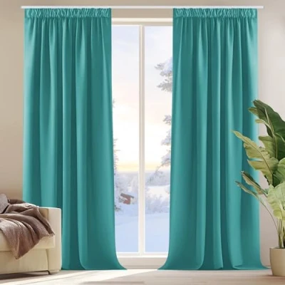 Afbeelding van Deconovo 2 gordijnen voor slaapkamer, keuken, ondoorzichtig, raam, isolerend, tegen kou, hitte, woonkamer, plooiband, turquoise, 140 x 245 cm