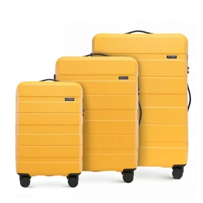 Image de WITTCHEN COMODO Line Set de valises Trolley Sets Bagages Cabine avec 4 roulettes Bagage rigide en ABS Serrure TSA Taille (S+M+L) Jaune