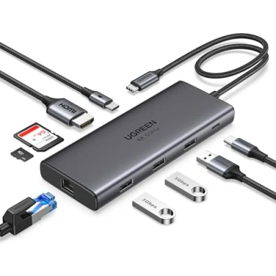 Afbeelding van UGREEN Revodok Pro 109 Hub USB C 10 Gbps HDMI 4K 60Hz PD 100W 9 in 1 adapter naar Ethernet RJ45 SD kaartlezer compatibel met iPhone 16 Plus Max 15 MacBook iPad Air Galaxy S24