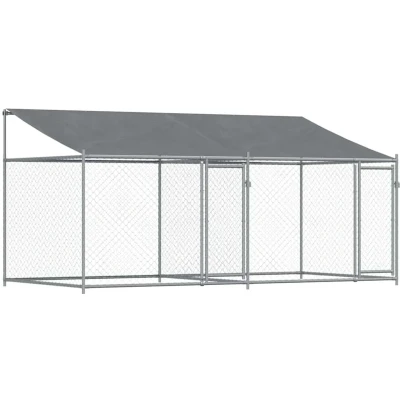 Afbeelding van vidaXL Hondenhok met dak en deuren 4x2x2 m gegalvaniseerd staal grijs