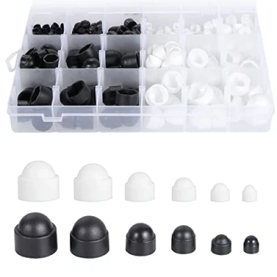 Afbeelding van Gueenky 300 stuks moerafdekkingen, M4 M5 M6 M8 M10 M12 boutafdekkingen, zwart/wit, moerdoppen, schroefkop, moer, zeshoekig, bescherming voor moeren, schroeven, bouten