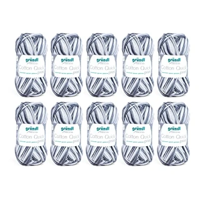 Afbeelding van Gründl Cotton Quick Print breigaren/haakgaren (kleurrijk garen van 100% katoen, OEKO TEX gecertificeerd, 50 g / 125 m, naalddikte: 3 4, 10 x g), zwart grijs multicolor, 35 24 7 cm