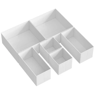 Afbeelding van SONGMICS Set van 6 opvouwbare stoffen lade organizers voor sokken, ondergoed, beha, stropdassen, sjaals, wolk wit RDZ006W01