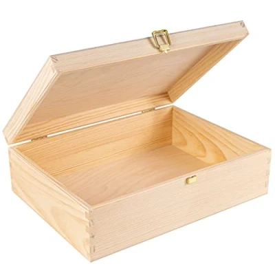 Afbeelding van Creative Deco A4 Houten Opbergdoos Kist 33.8x24.8x10cm Onbeschilderd, Gouden Sluiting