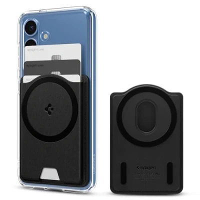 Afbeelding van Spigen Valentinus MagFit+ magnetische kaarthouder 3 kaarten met externe metalen ring, ontworpen voor beschermhoes, compatibel Samsung Galaxy S25/S25+/S25 Ultra, zwart