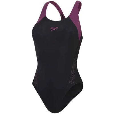 Afbeelding van Speedo Womens Hyperboom Splice Racerback Badpak, Dames, Maat: 44, Black/plum dandy