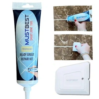 Afbeelding van Mustbest Tile Reparatie mortel vulbuis 13,4 oz, sneldrogende tegelmortel, restauratie van tegelvoegen, eenvoudige persbuis (crème,