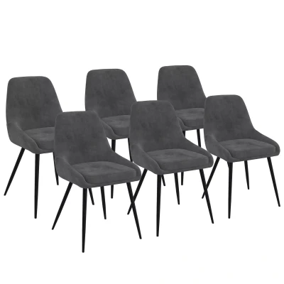 Afbeelding van Set van 6 THALYA donkergrijze fluwelen stoelen met halve armleuningen