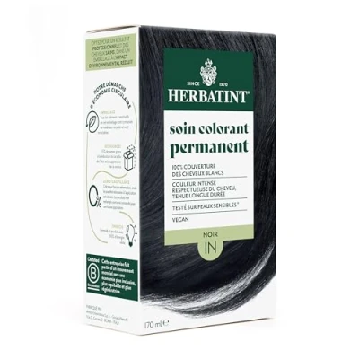 Afbeelding van Herbatint Permanente haarkleurverzorging 1N zwart 170 ml zonder ammoniak, 100% dekking van wit haar Dermatologisch getest voor de gevoelige huid, met 8 biologische plantenextracten