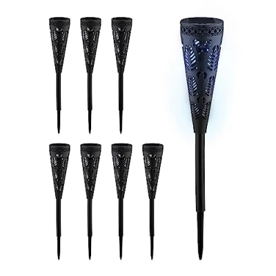 Afbeelding van Relaxdays solar tuinfakkels solarlampen met grondpen 41 cm buitenverlichting zwart Pak van 8
