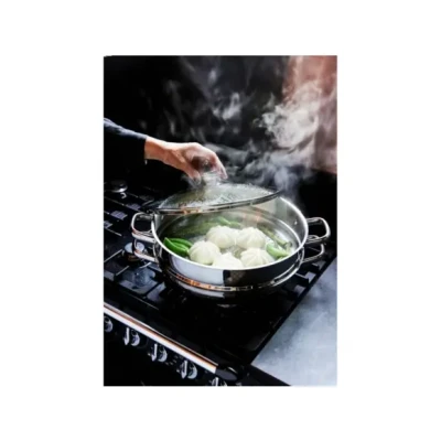 Afbeelding van 2 in 1 wok BAUMALU Alle warmtebronnen inclusief inductie Glazen deksel 32 cm