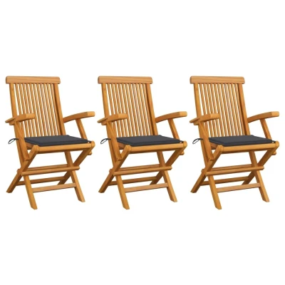 Afbeelding van Tuinstoelen 3 st met antracietkleurige kussens massief teakhout