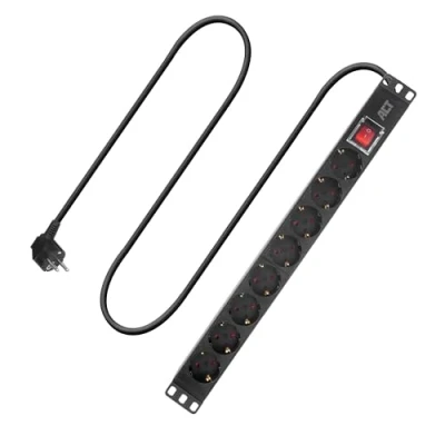 Afbeelding van ACT PD3005 Stekkerdoos PDU 19&quot; CEE7/7 8 voudig Type F H05VV 3G1.5 Zwart 2,5 meter