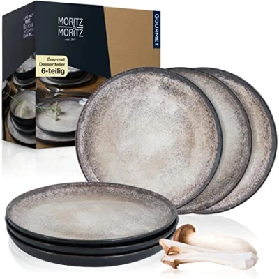 Afbeelding van Moritz &amp; VIDA 6 delige dinerbordset, combi servies voor personen, porselein, vaatwasser en microgolfbestendig, beige