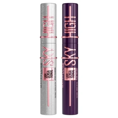 Afbeelding van Maybelline New York Sky High Mascara Space Diamond glittereffect, flexibele borstel + Plum Twilight Volumegevend en rekbaar, kleur paars, 2 stuks