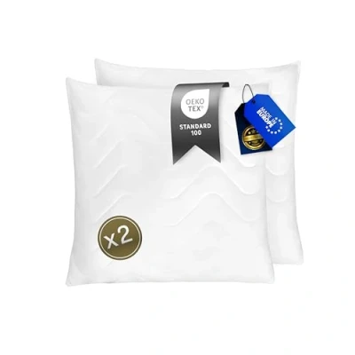 Afbeelding van FAM Home Set van 2 zachte microvezelkussens, verstelbaar, 80 x cm, voor mensen met een allergie, optimale ondersteuning, ademend binnenkussen ritssluiting, extra tas inclusief