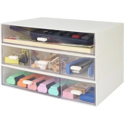 Afbeelding van Belle Vous 3 Laags Bureau Organizer Lades met 6 Compartimenten Plastic Caddy Stapelbare Opslag Houder voor Kantoor Spullen, Schrijfwaren, Potloden/Pennen, Cosmetica &amp; Meer
