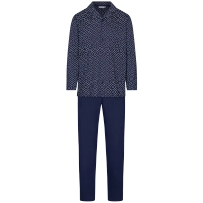 Afbeelding van Katoenen heren doorknooppyjama duurzaam Blauw Maat XL