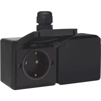 Afbeelding van Niko New Hydro dubbele wandcontactdoos opbouw zwart IP55 horizontaal