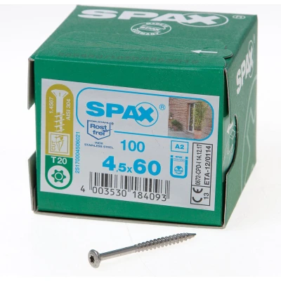 Afbeelding van Spax Spaanplaatschroef met boorpunt RVS T20 deeldraad 4.5x60mm (per 100 stuks)