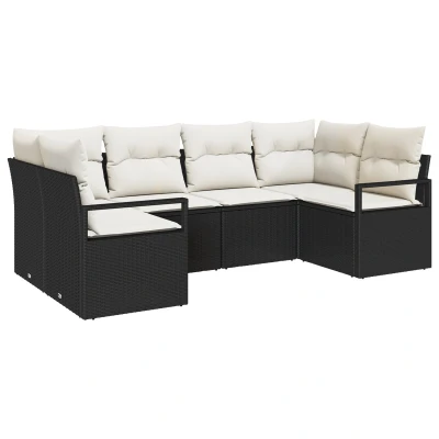 Afbeelding van vidaXL 6 delige tuinset met kussens zwart poly rattan