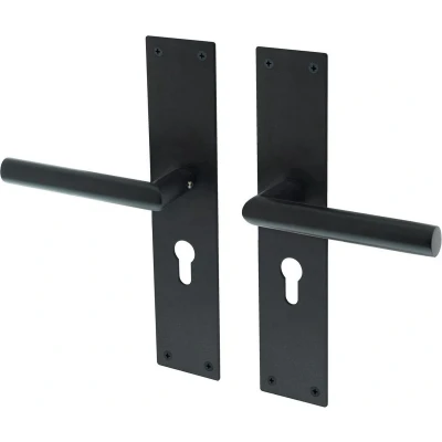 Afbeelding van Deurkruk Lavuzo Nuoro Zwart Deurklink op schild PC55 Per set