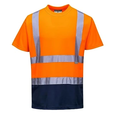 Afbeelding van Portwest S378 Heren T shirt Hoge Zichtbaarheid Tweekleurig Reflecterende Werkkleding Veiligheid Oranje/Marineblauw, L