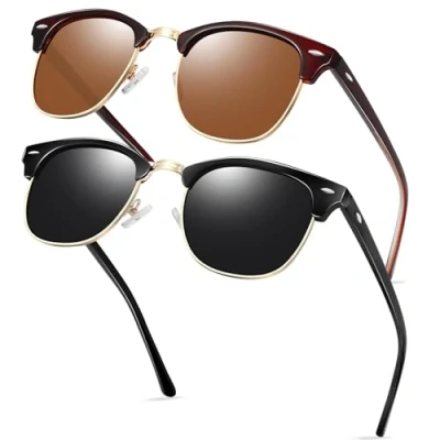 Afbeelding van KANASTAL Zonnebril Gepolariseerd Voor Herens en Dames Half Montuur Metal Retro Klassiek Mode Met UV400 Bescherming Trekking Unisex Bruin + Zwart Goud