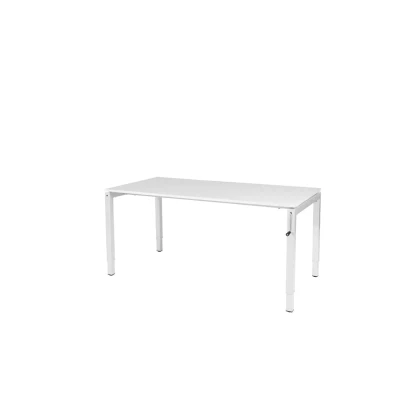 Afbeelding van Cubeo 4 poot bureau, zit/zit hoogte verstelbaar (62 85cm) dmv slinger met 160x80cm licht grijs 25mm blad en wit (RAL9010) frame