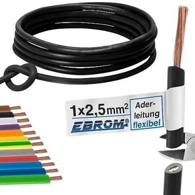 Afbeelding van Kabelkabel flexibele enkele kabel PVC H07V K 2,5 mm² kleur: zwart verkrijgbaar in stappen van 5 m lengte: 100