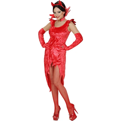 Afbeelding van Widmann Duivel Kostuum Duivelin, Fluweel Lady Beelzebub Vrouw Rood Small Halloween Verkleedkleding