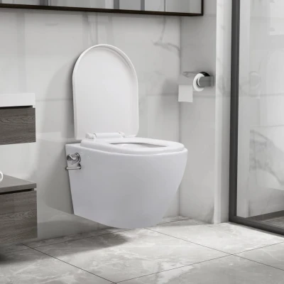 Afbeelding van Hangend toilet randloos met bidetfunctie keramiek wit